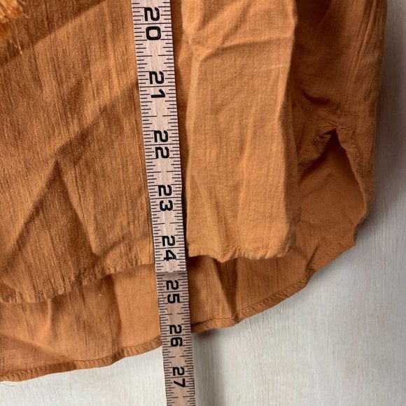 Massimo Dutti Blouse Womens Sz S Embroidered Detail Orange Rust Button Bohemian - Picture 7 of 11